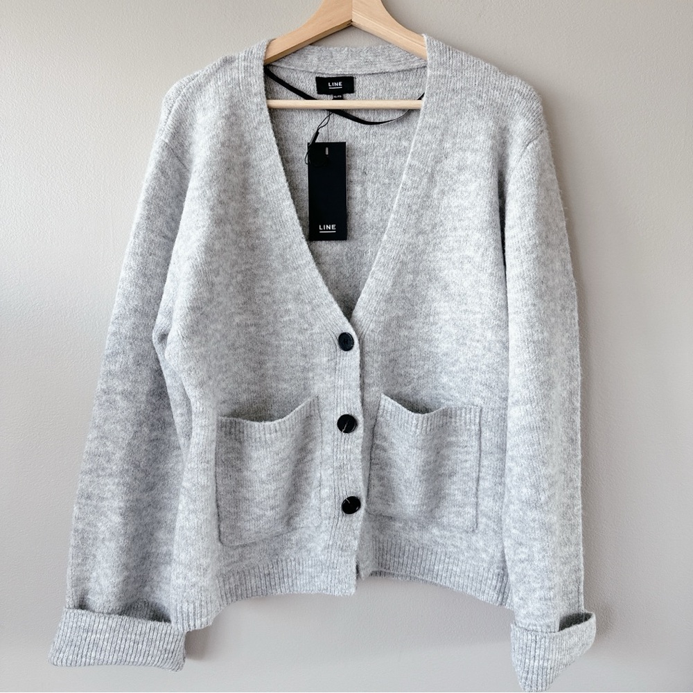 Line Sweater Cardigan XL NWT light grey button up sweater chunky knit oversized